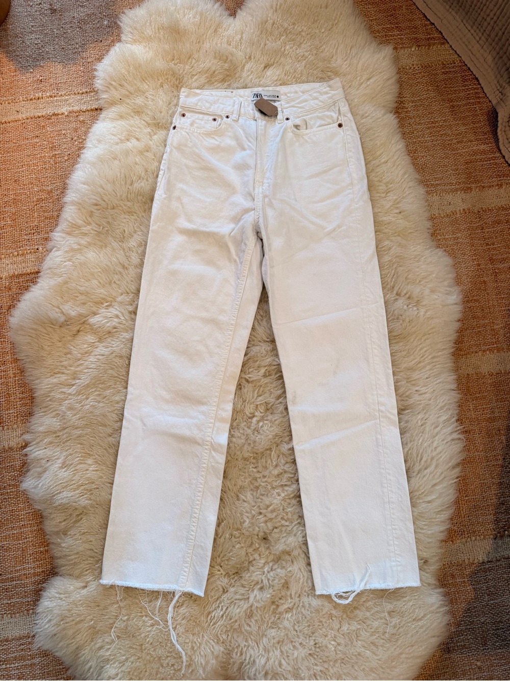 ZARA White High-Rise Straight Jeans - Women